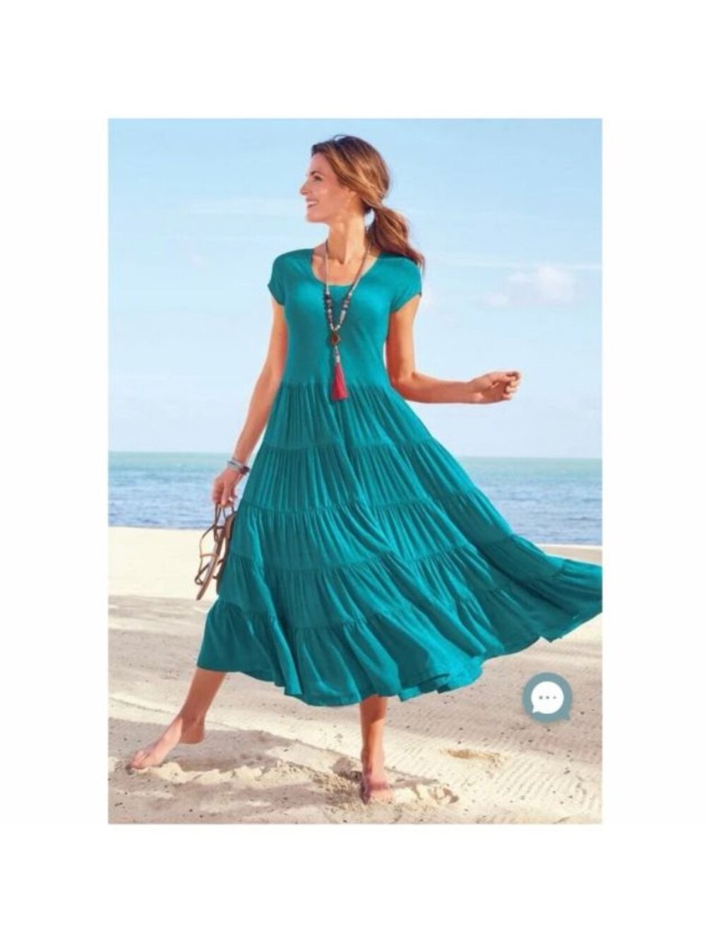 Soft Surroundings Kara Dress Teal Blue Tiered Midi Dress Women’s Size XL Boho - Picture 9 of 12